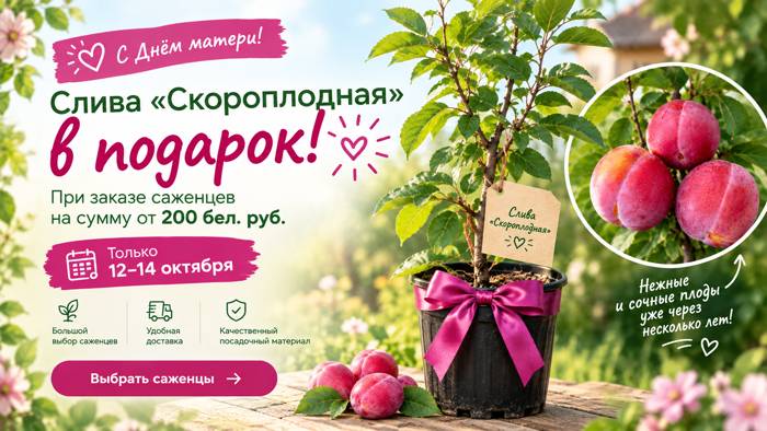 Подарок к Дню матери — саженец сливы «Скороплодная»!